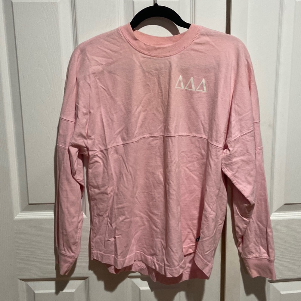 TRIDELTA spirit jersey light pink white sparkle letters